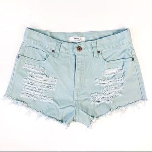 Forever 21 Teal Gray Distressed Jean Shorts